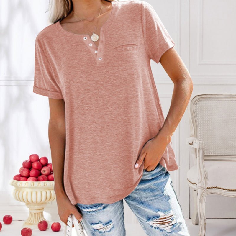 T-Shirt à Manches Courtes avec Poche et Col Rond pour Femme | Idéal pour un Usage Quotidien