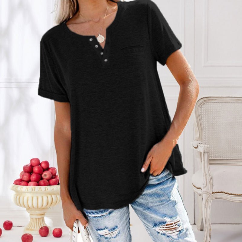 T-Shirt à Manches Courtes avec Poche et Col Rond pour Femme | Idéal pour un Usage Quotidien