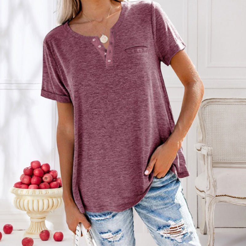 T-Shirt à Manches Courtes avec Poche et Col Rond pour Femme | Idéal pour un Usage Quotidien