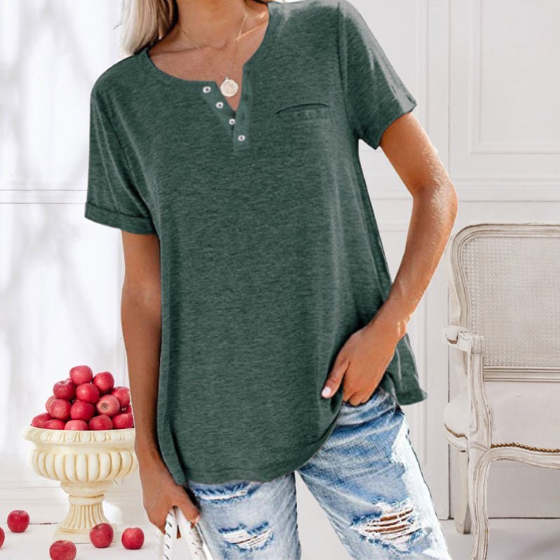 T-Shirt à Manches Courtes avec Poche et Col Rond pour Femme | Idéal pour un Usage Quotidien