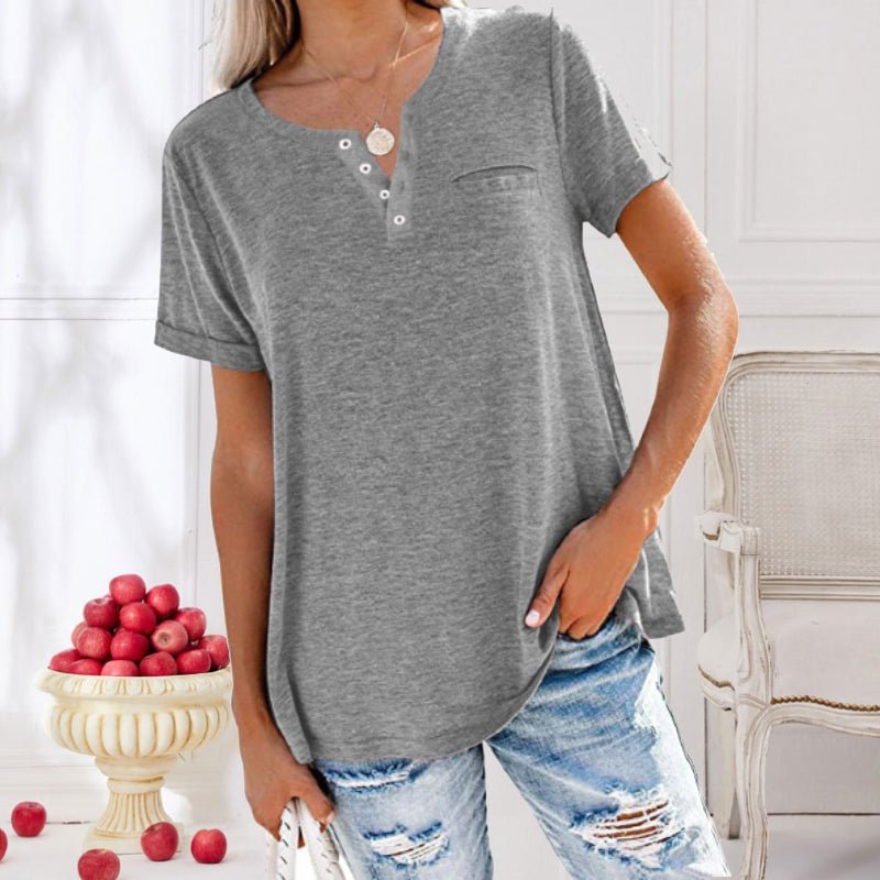 T-Shirt à Manches Courtes avec Poche et Col Rond pour Femme | Idéal pour un Usage Quotidien