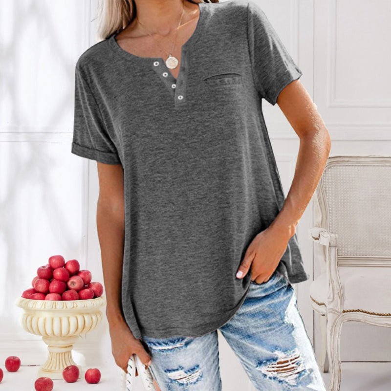 T-Shirt à Manches Courtes avec Poche et Col Rond pour Femme | Idéal pour un Usage Quotidien