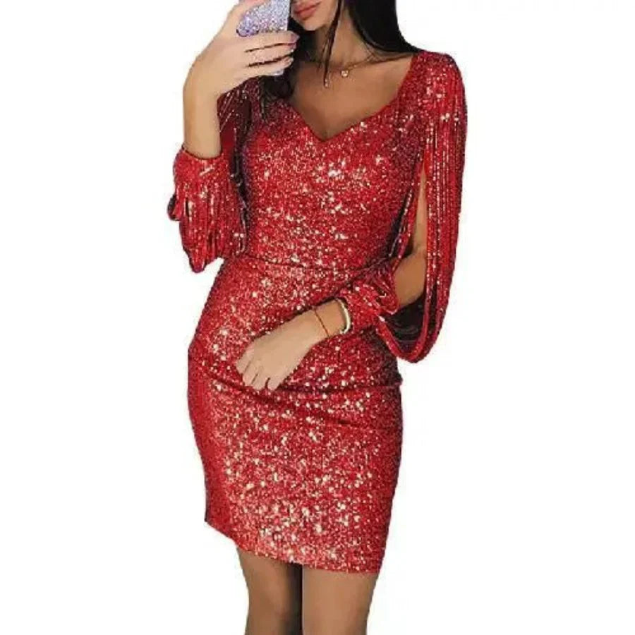 Robe de Soirée Mini à Paillettes avec Décolleté en V pour Femmes | Idéale pour les Événements Spéciaux