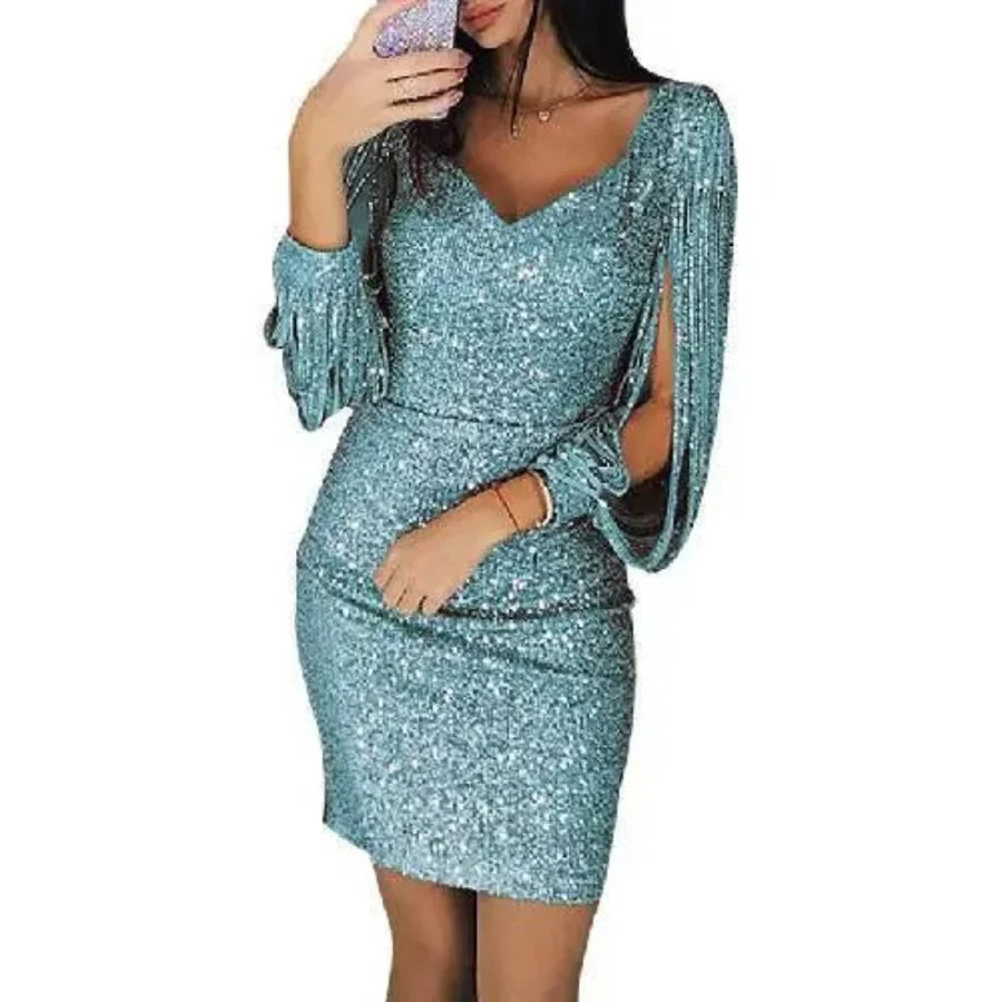 Robe de Soirée Mini à Paillettes avec Décolleté en V pour Femmes | Idéale pour les Événements Spéciaux