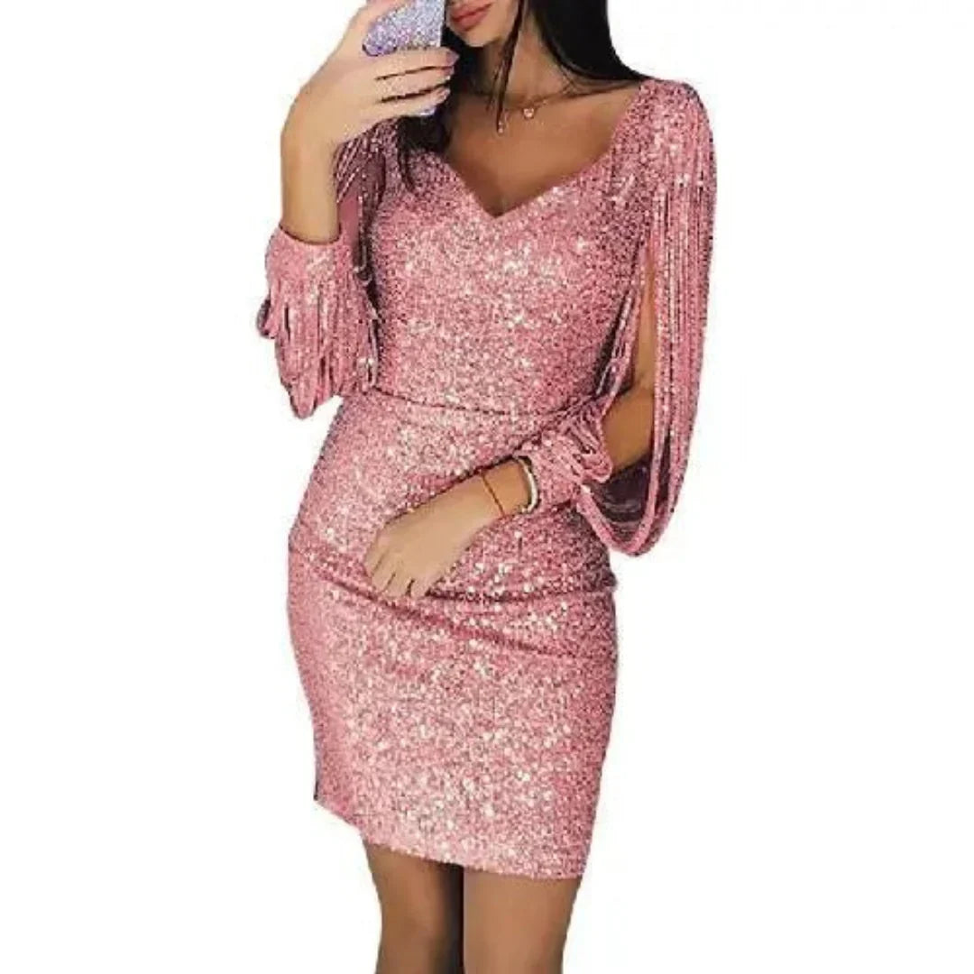 Robe de Soirée Mini à Paillettes avec Décolleté en V pour Femmes | Idéale pour les Événements Spéciaux
