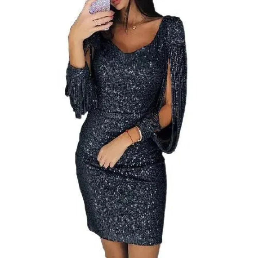 Robe de Soirée Mini à Paillettes avec Décolleté en V pour Femmes | Idéale pour les Événements Spéciaux