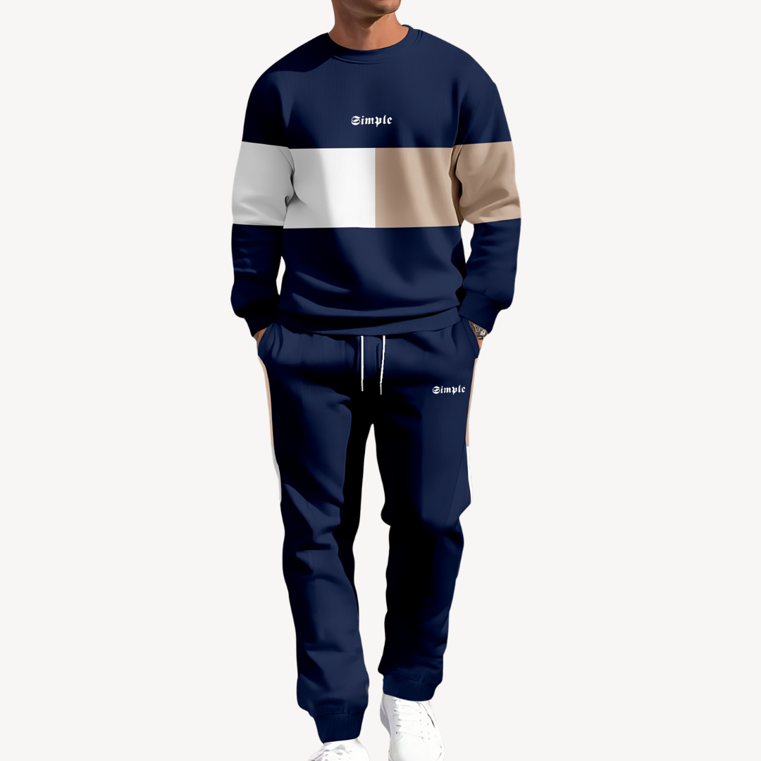 Ensemble Homme avec Veste Puffer Colorblock Et Jogging | Idéal pour Les Loisirs Et Les Activités Extérieures
