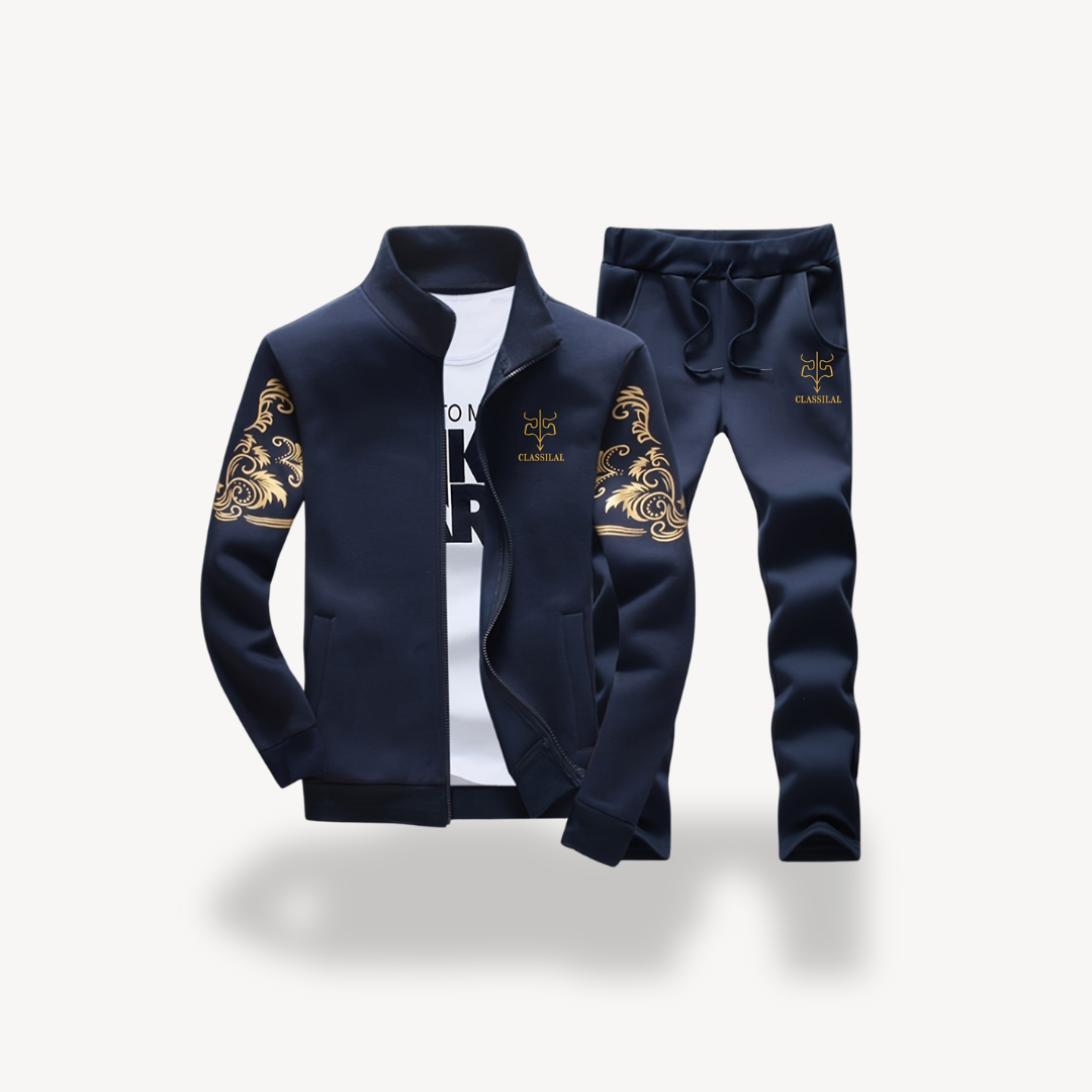 Ensemble Veste Et Pantalon De Survêtement pour Homme avec Finitions Dorées | Idéal pour Le Sport Et Les Loisirs