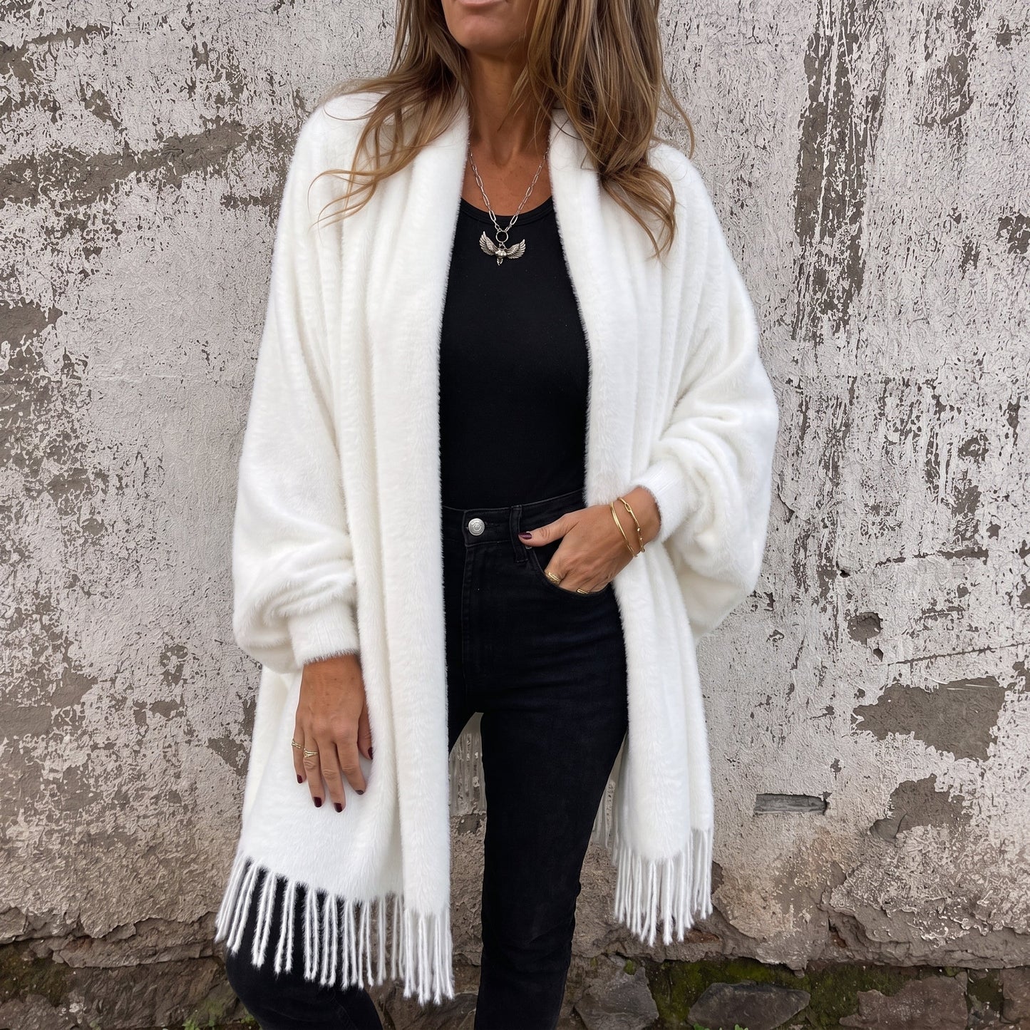 Cardigan pour femmes à col châle et franges | Idéal pour l'automne