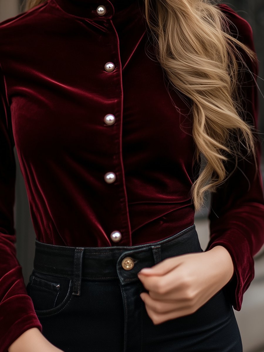 Blouse À Col Rond Avec Fermeture À Perles Pour Femme | Idéal Pour Les Tenues Quotidiennes Et Professionnelles