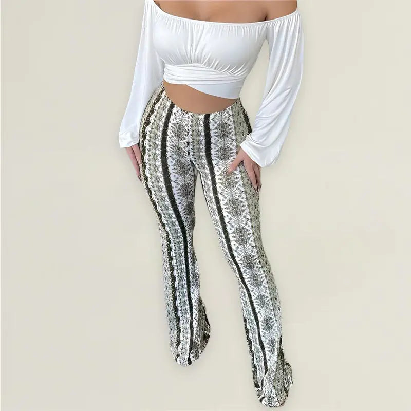 Pantalon Évasé À Motif pour Femme | Idéal pour Les Tenues Quotidiennes Et Les Sorties