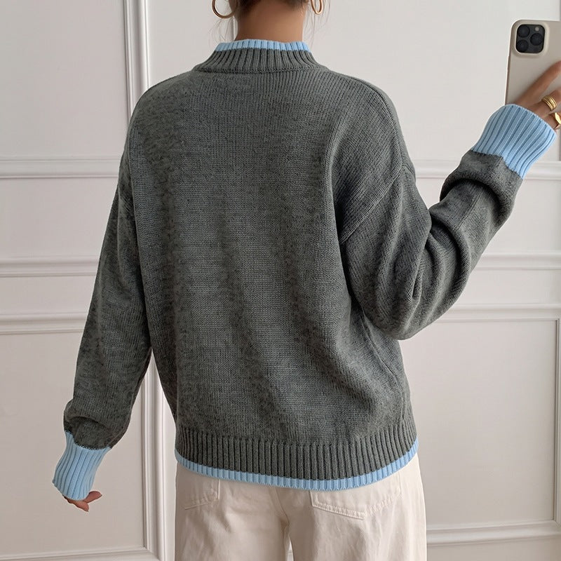 Pull bicolore à demi-col montant pour femmes