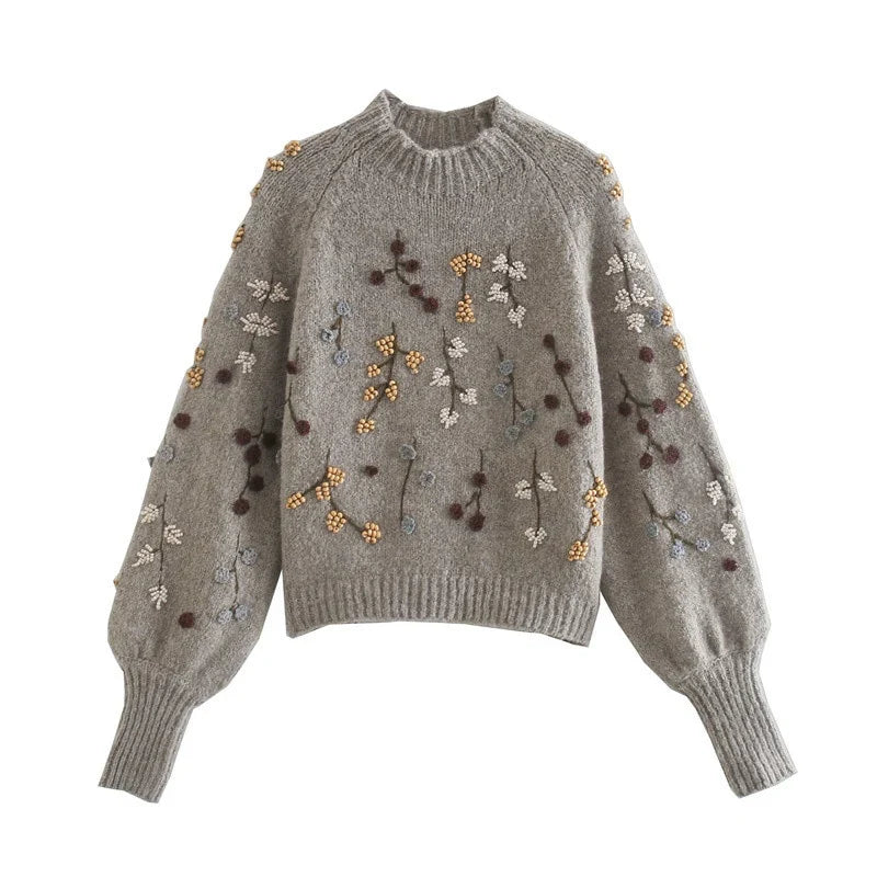 Pull brodé floral pour femmes