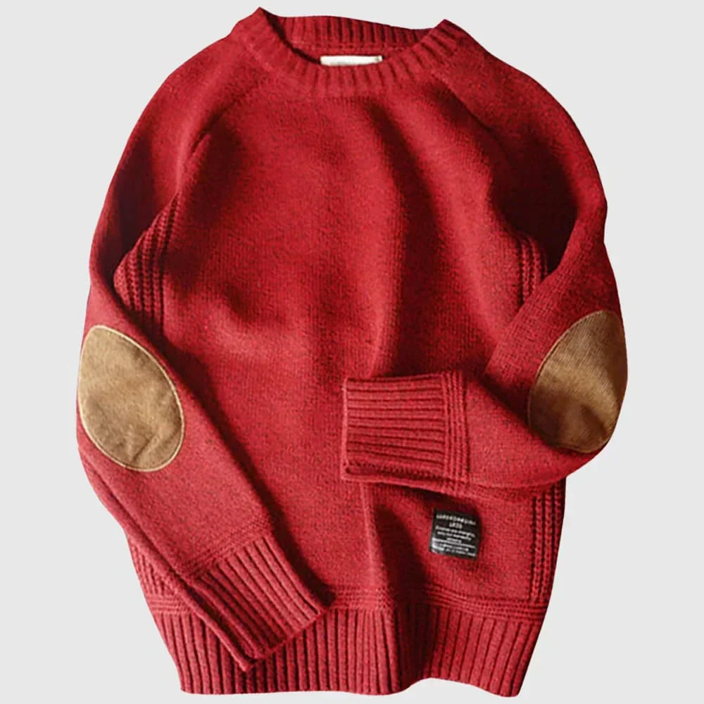 Pull en Maille Épaisse pour Hommes avec Coudières Contrastantes | Idéal pour l’Automne et l’Hiver