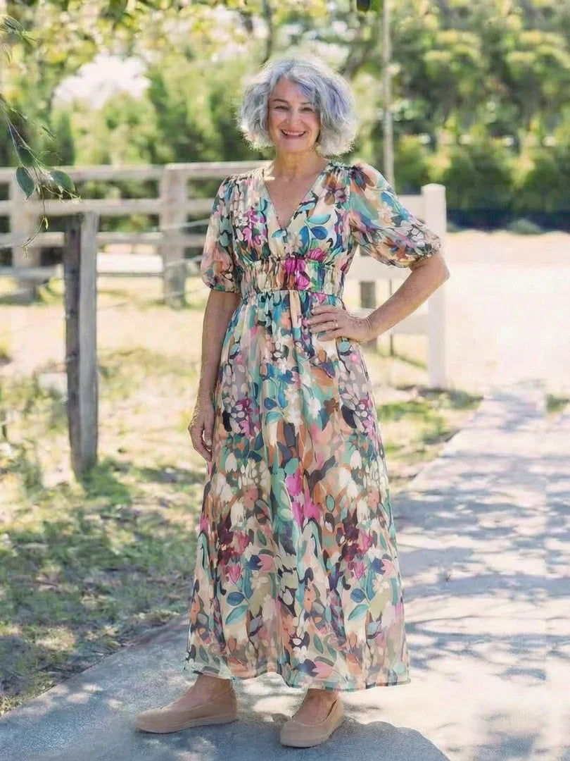 Robe maxi à col V pour femmes