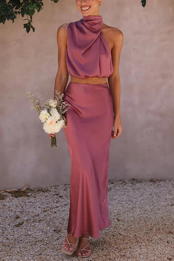 Ensemble deux pièces avec top dos nu et jupe longue pour femmes | Idéal pour les événements formels