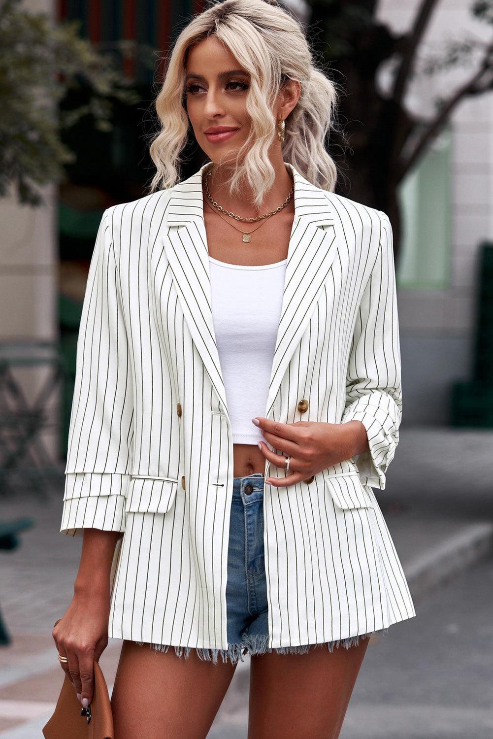 Veste Légère à Rayures Verticales avec Manches 3/4 pour Femme | Idéale pour Mi-Saison et Été