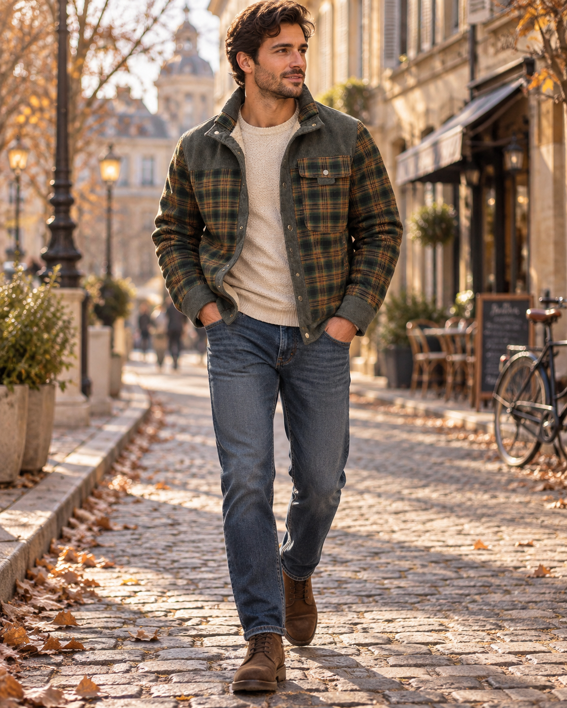 Surchemise à carreaux doublée pour hommes
