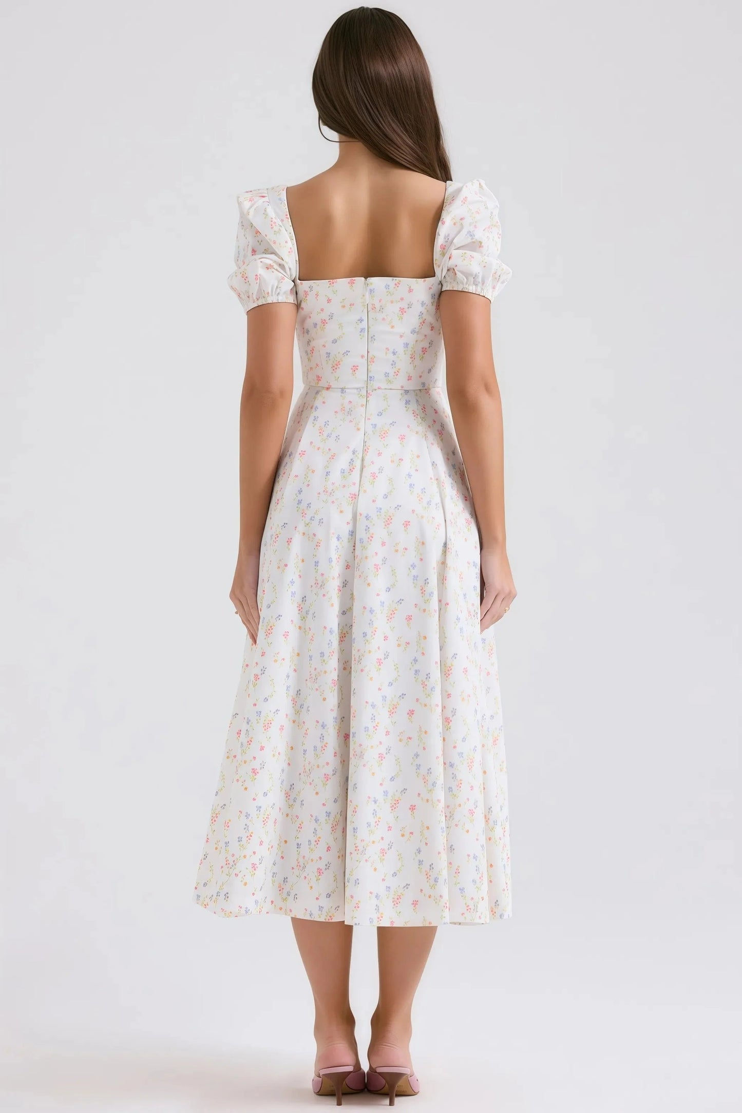 Robe Midi à Imprimé Floral avec Manches Bouffantes pour Femme | Idéale pour le Quotidien et les Promenades