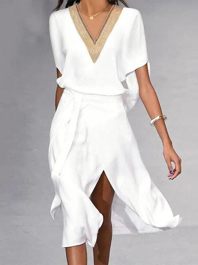 Robe Midi avec Col V pour Femme | Idéale pour les Occasions Quotidiennes et les Activités Estivales