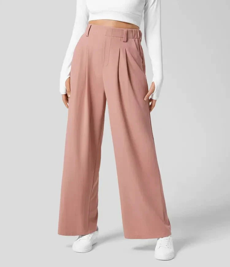 Pantalon Taille Haute avec Ceinture Élastique au Dos pour Femme | Idéal pour le Bureau ou un Usage Quotidien