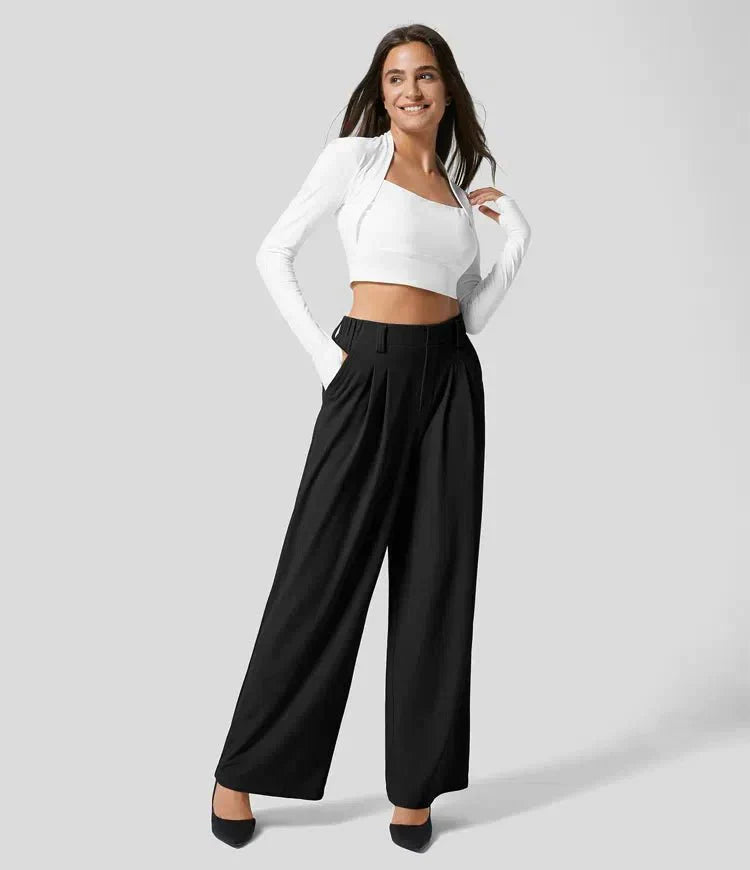 Pantalon Taille Haute avec Ceinture Élastique au Dos pour Femme | Idéal pour le Bureau ou un Usage Quotidien