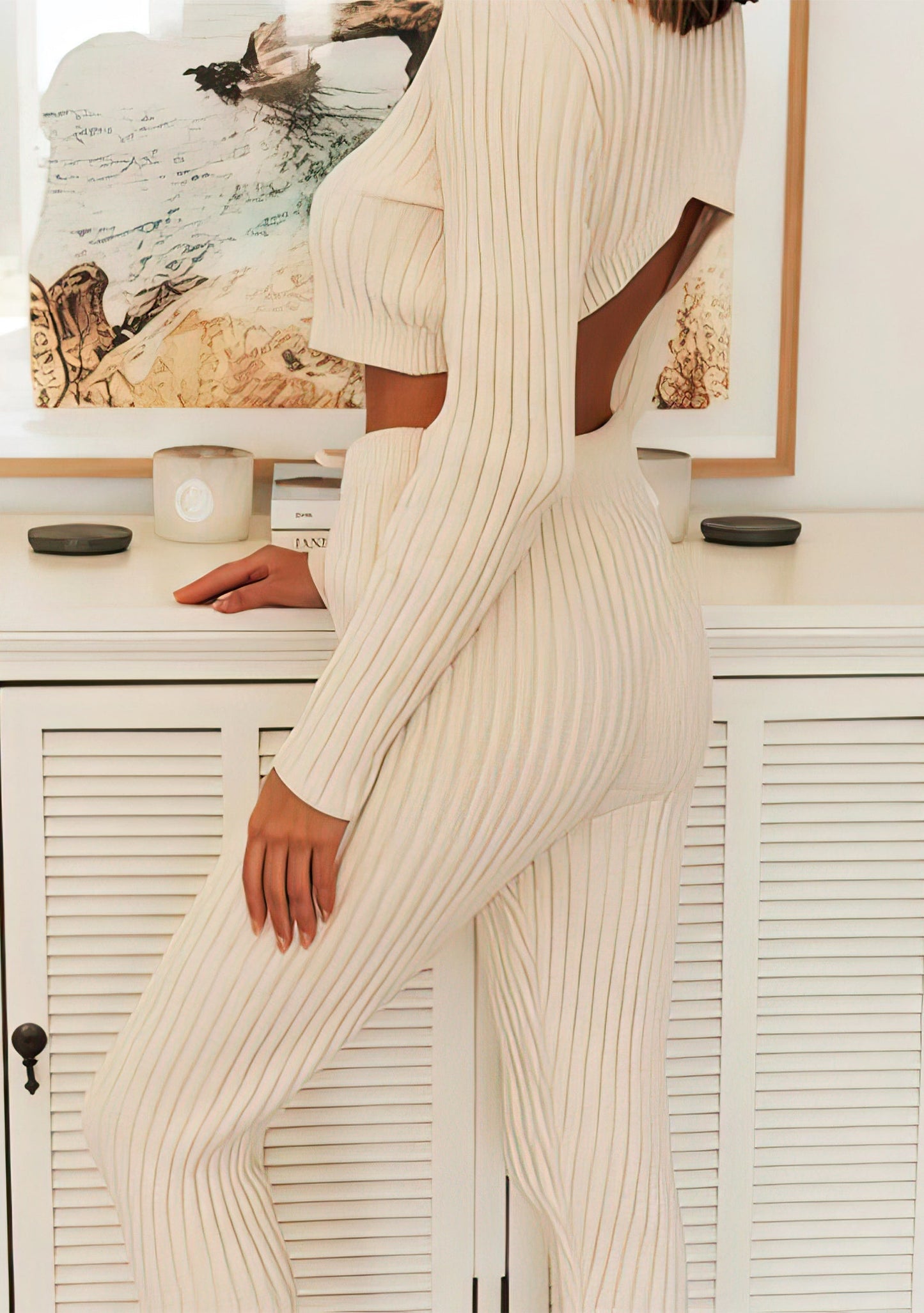 Ensemble Deux Pièces avec Pull à Manches Longues et Pantalon Rayé pour Femmes | Idéal Pour Saisons Fraîches