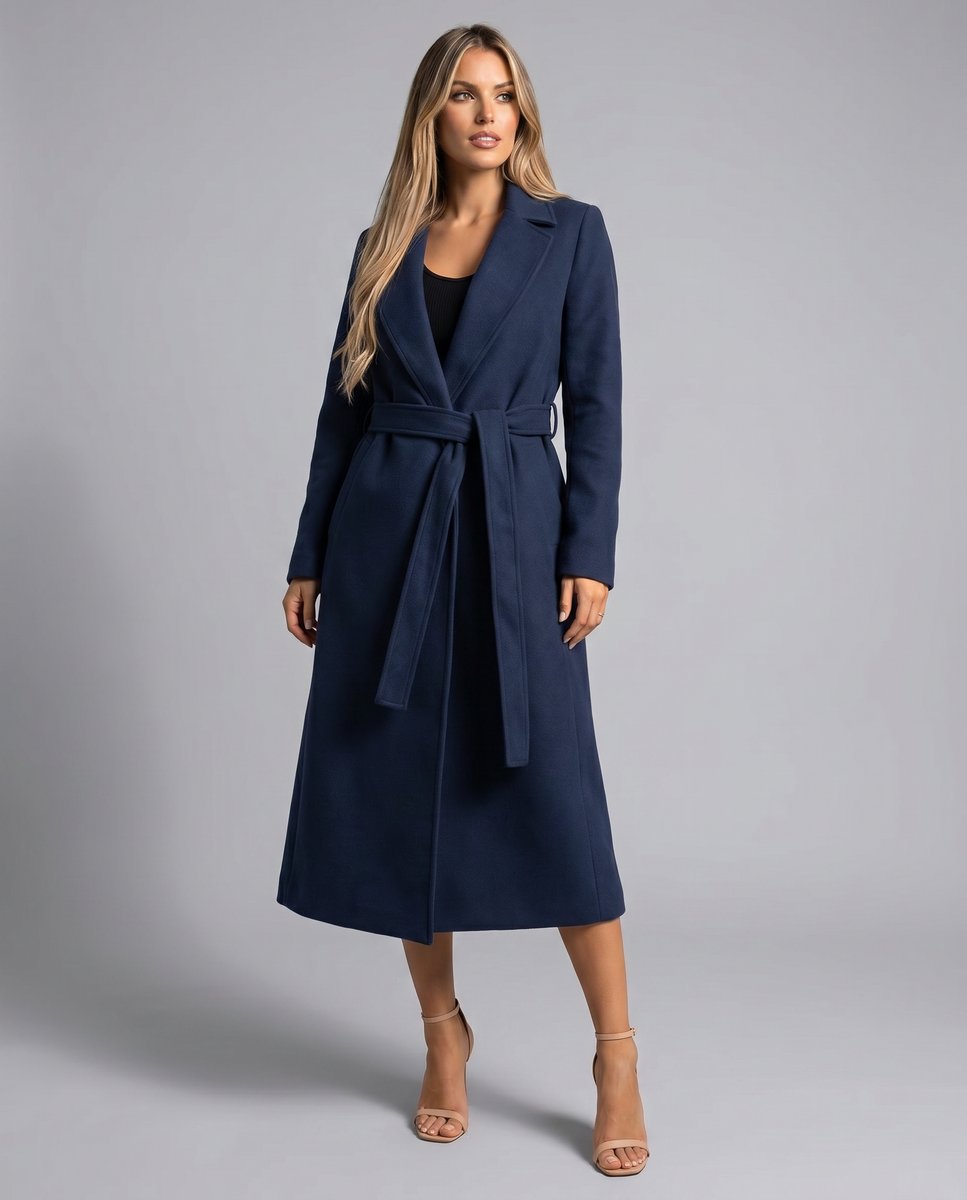 Manteau Long Femme À Ceinture Avec Col Cranté | Ideal for Mi-saison