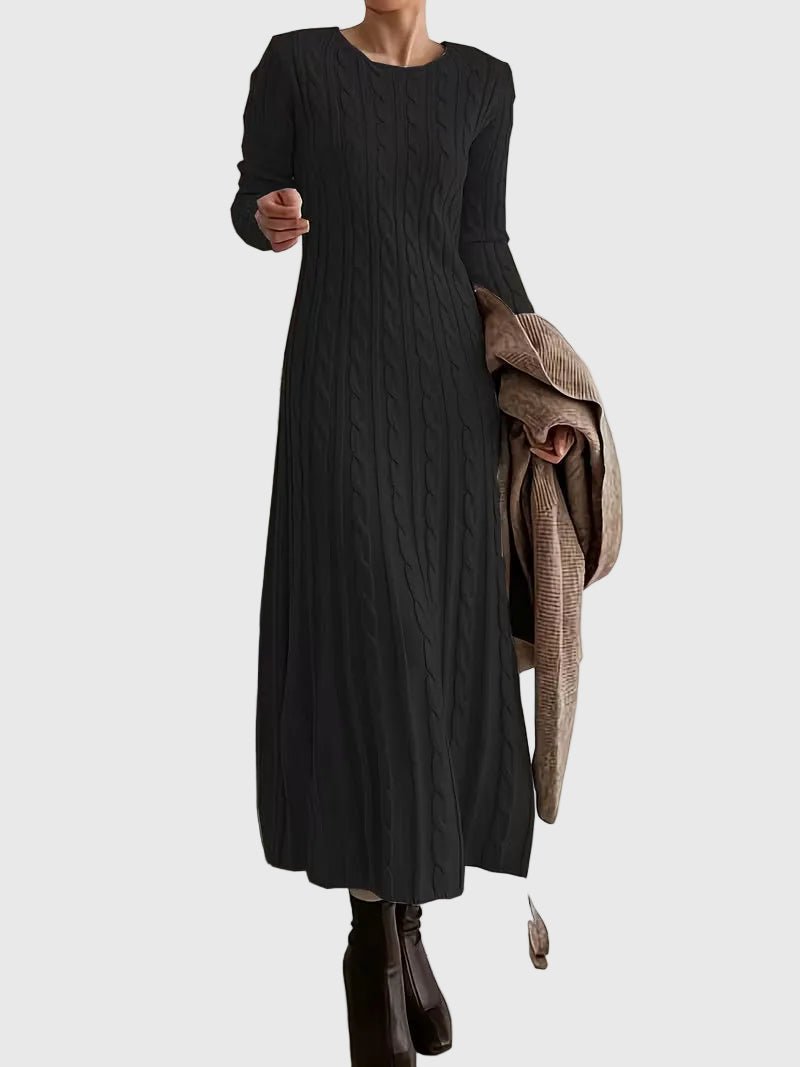 Robe Pull Maxi À Torsades Pour Femme Col Rond Et Manches Longues | Idéale Pour L'automne