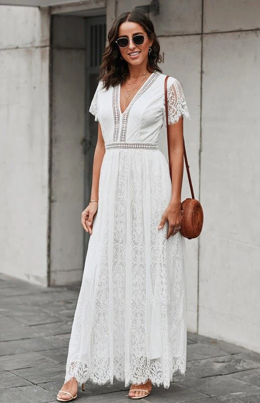 Robe Maxi sans Manches avec Détails en Dentelle pour Femme | Idéale pour les Evénements Formels
