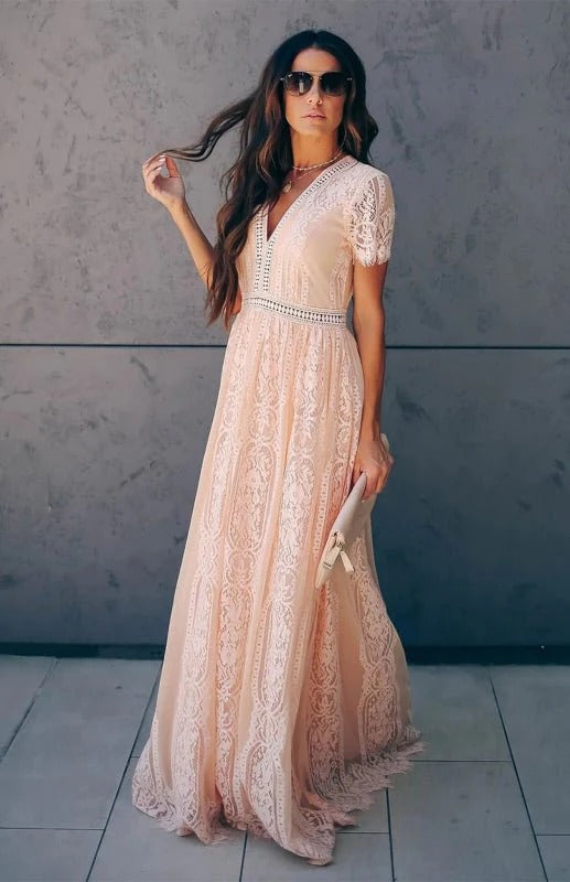Robe Maxi sans Manches avec Détails en Dentelle pour Femme | Idéale pour les Evénements Formels