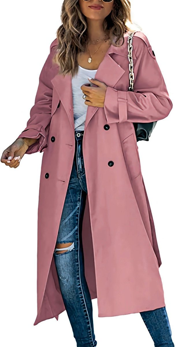Trench-coat Long À Double Boutonnage Avec Ceinture Pour Femme | Idéal Pour La Mi-saison