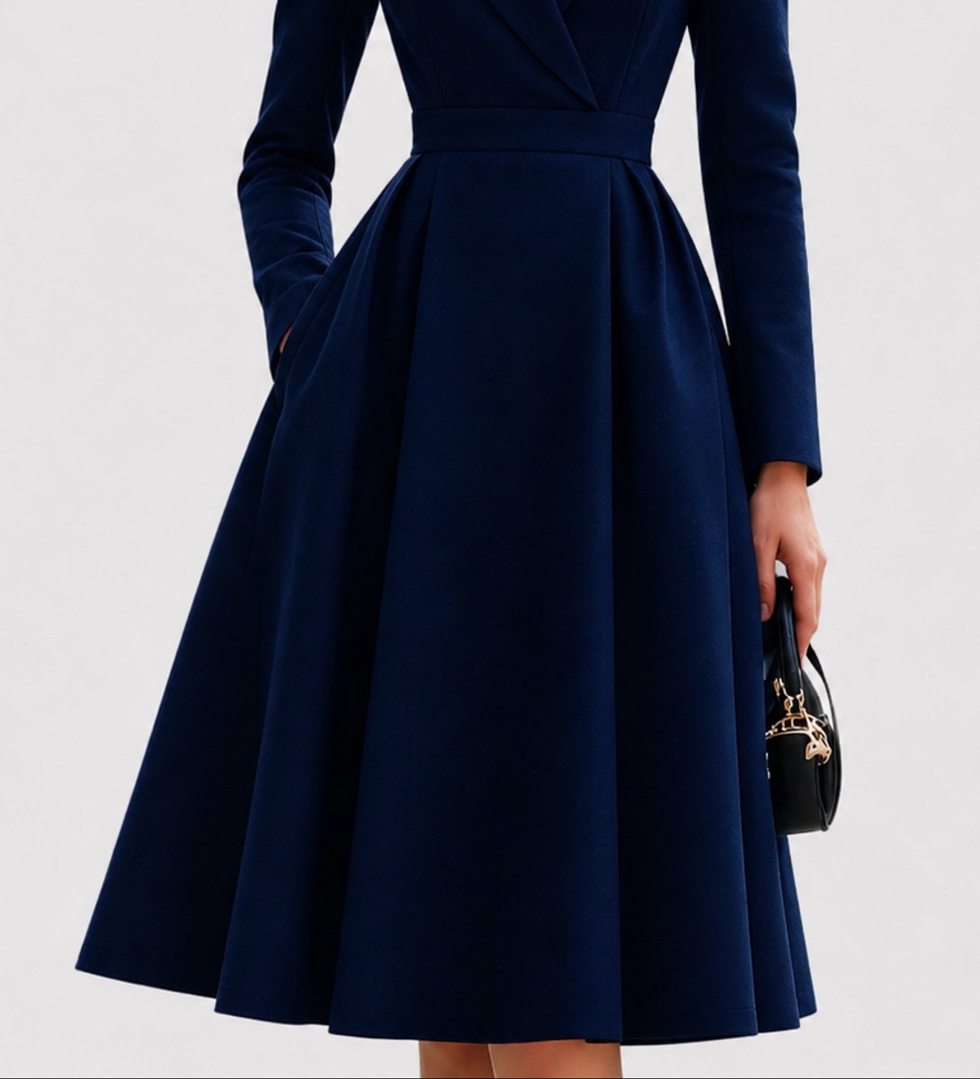 Robe Femme À Col À Revers Cranté Et Manches Longues | Idéale Pour Cérémonies Et Occasions Formelles