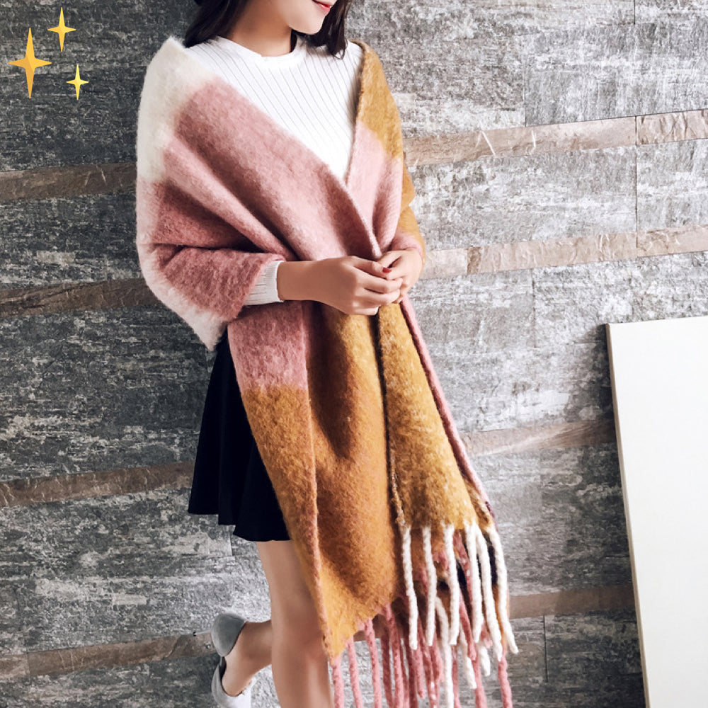 Écharpe à Carreaux avec Franges pour Femme | Idéale pour la Saison Froide