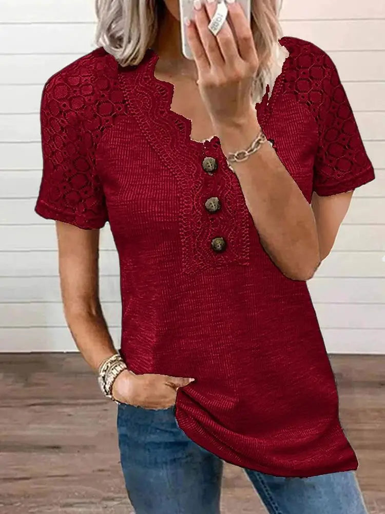 T-Shirt Manches Courtes avec Détails en Dentelle pour Femme | Idéal pour le Printemps et l'Été