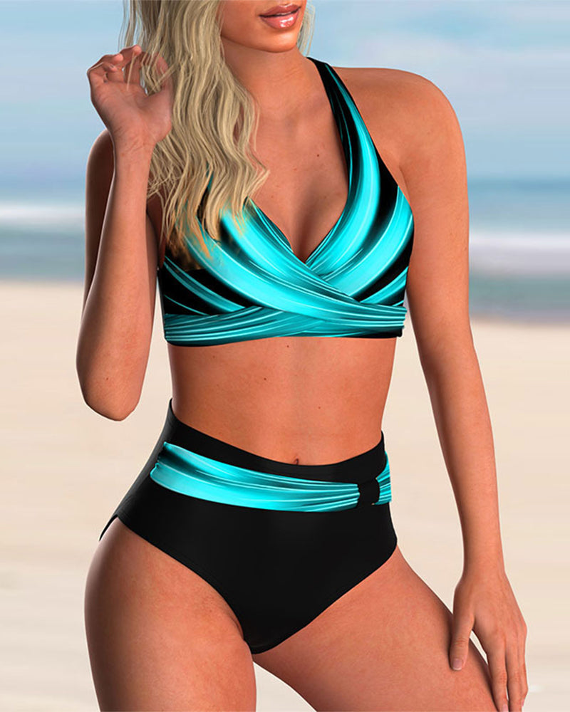 Ensemble Bikini avec Encolure Croisée et Motif Imprimé pour Femme | Idéal pour l’Été