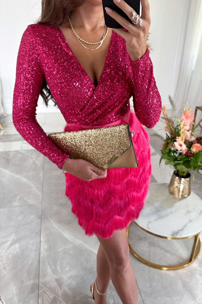 Robe De Soirée À Paillettes avec Motif Patchwork pour Femmes | Idéale pour Les Occasions Festives