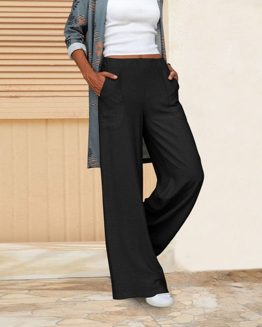 Pantalon Large avec Taille Élastique et Poches pour Femme | Idéal pour Quotidien et Moments Détente