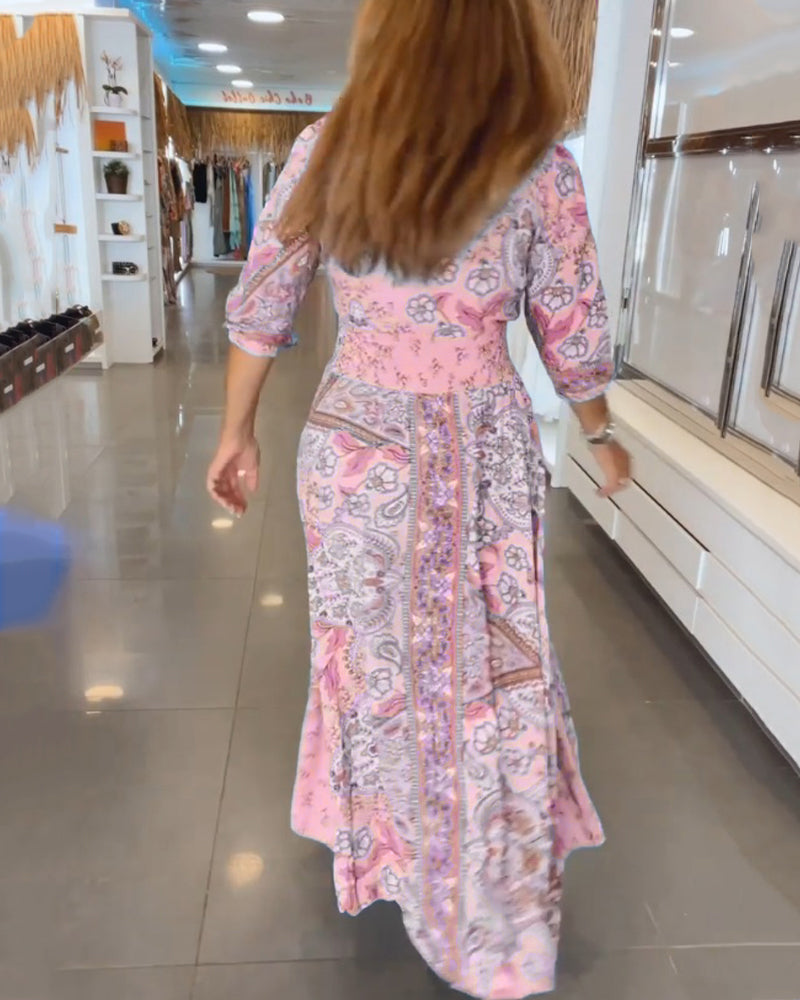 Robe Maxi À Motif Floral Avec Col En V Pour Femme | Idéale Pour L'Été Et Les Sorties Décontractées