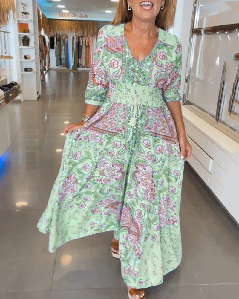 Robe Maxi À Motif Floral Avec Col En V Pour Femme | Idéale Pour L'Été Et Les Sorties Décontractées