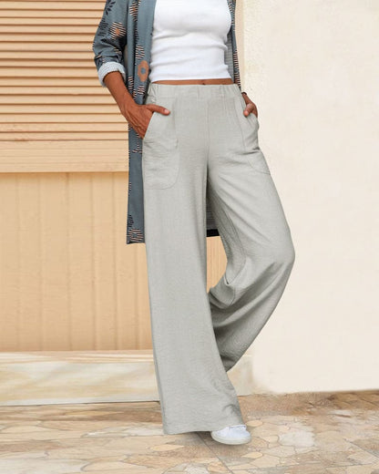 Pantalon Large avec Taille Élastique et Poches pour Femme | Idéal pour Quotidien et Moments Détente