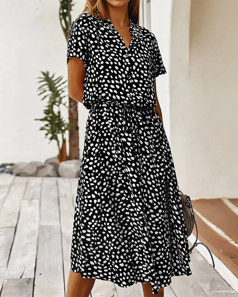 Robe Midi À Motif À Pois Avec Taille Cintrée Pour Femme | Idéale Pour Les Événements Décontractés