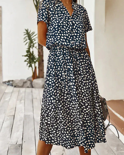 Robe Midi À Motif À Pois Avec Taille Cintrée Pour Femme | Idéale Pour Les Événements Décontractés