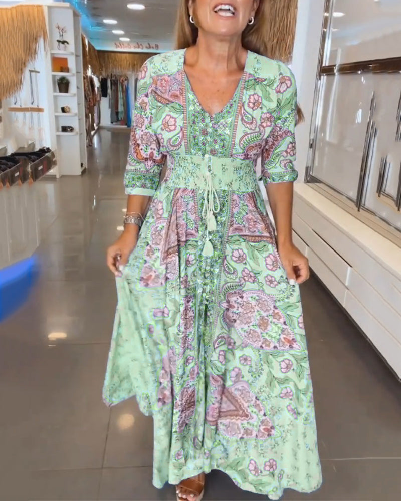 Robe Maxi À Motif Floral Avec Col En V Pour Femme | Idéale Pour L'Été Et Les Sorties Décontractées
