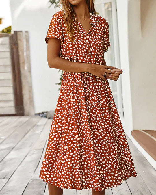 Robe Midi À Motif À Pois Avec Taille Cintrée Pour Femme | Idéale Pour Les Événements Décontractés