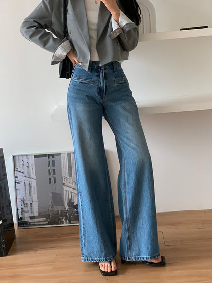 Jean à Jambe Large avec Taille Haute Structurée pour Femme | Idéal pour Tenues Décontractées