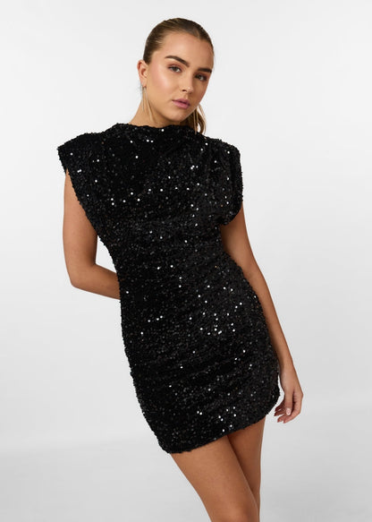 Robe Mini à Paillettes avec Épaules Rembourrées pour Femme | Idéale pour les Soirées et Événements Festifs