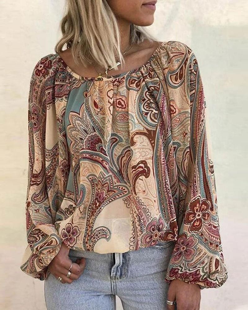 Blouse À Manches Lanterne Avec Imprimé Pour Femmes | Idéal Pour Le Printemps Et L’Automne