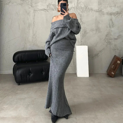 Ensemble Deux Pièces avec Pull Off-Shoulder et Jupe Ajustée pour Femme | Idéal pour Occasions Quotidiennes et Sorties