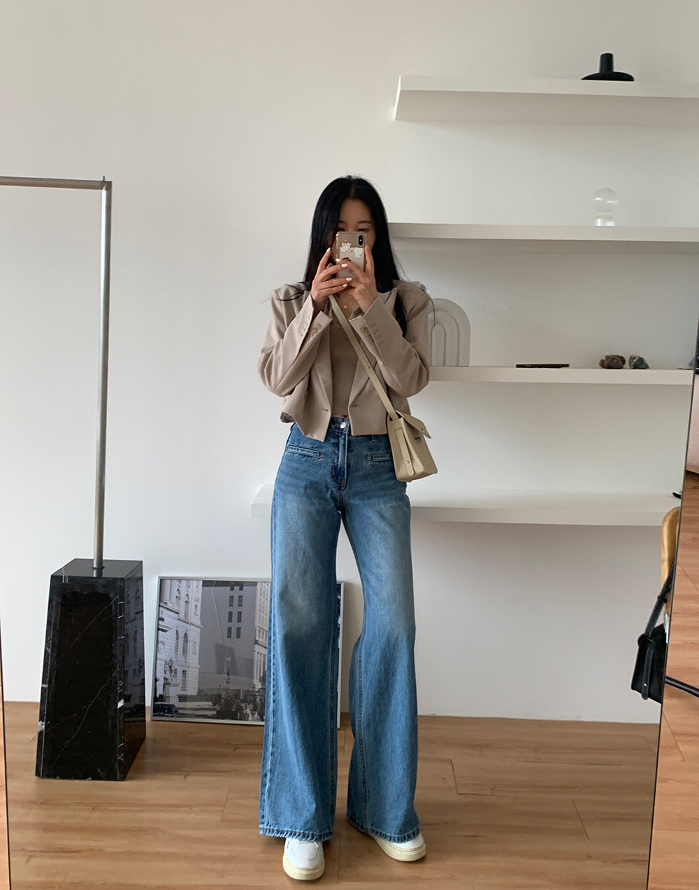 Jean à Jambe Large avec Taille Haute Structurée pour Femme | Idéal pour Tenues Décontractées